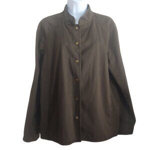 Eileen Fisher Olive Green Shacket Snap Mature Neutral L Office